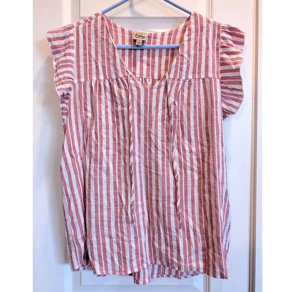 Como Vintage Flutter Sleeve Striped Top Pink